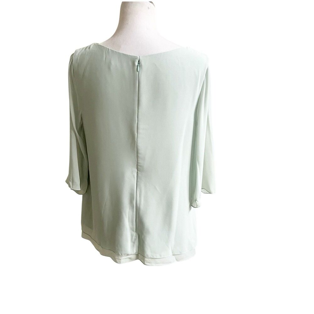 Number Sea Women’s Ruffled 3/4 Blouse Size 12 Seafoam Zipper Back Office Dressy - Picture 3 of 14